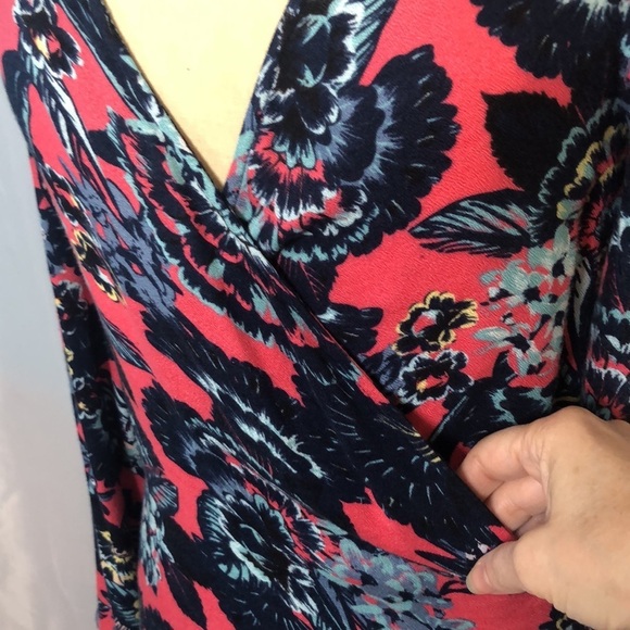 ROXY WOMENS FLORAL PRINT PINK/BLUE LONG SLEEVE WRAP DRESS SIZE S - Picture 7 of 15
